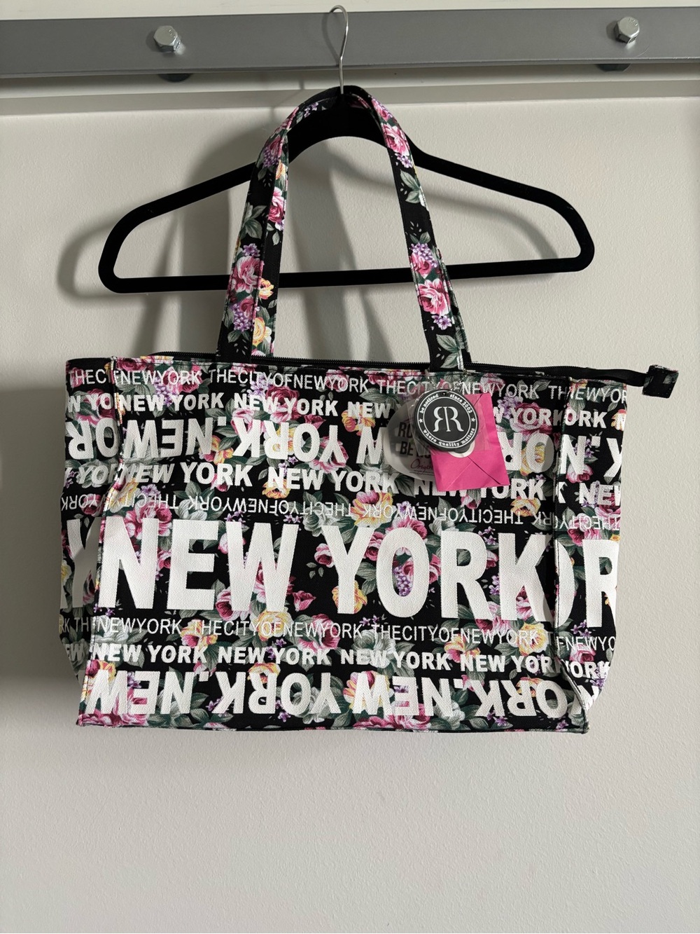 Robin Ruth New York Floral Logo Tote Bag - Black & Pink NWT